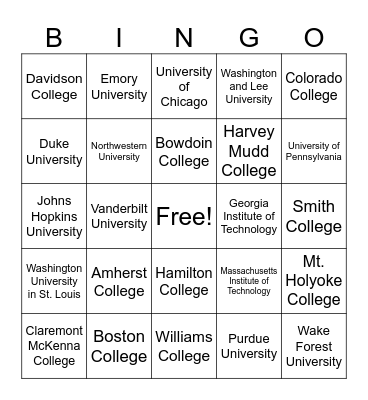 College Bingo (St. Louis) Bingo Card