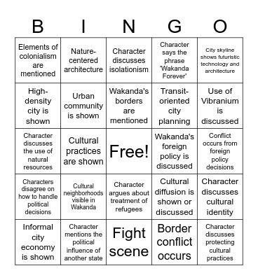 Black Panther Human Geo Bingo Card