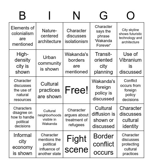 Black Panther Human Geo Bingo Card