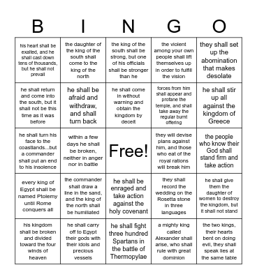 Daniel 11 Bingo Card