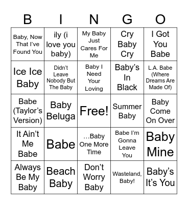 Baby Bop Bingo Card