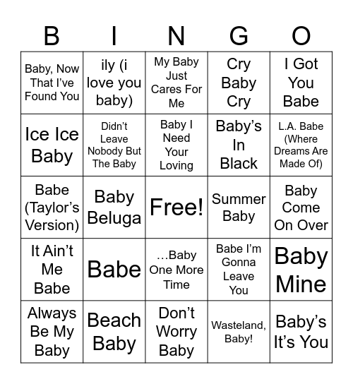 Baby Bop Bingo Card