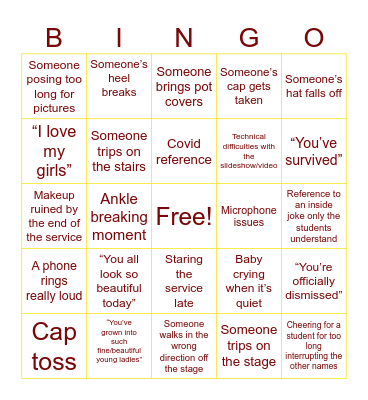 Graduation Edition Bingo Card