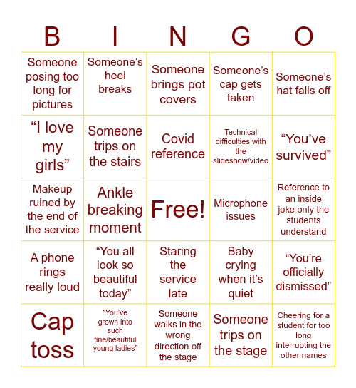 Graduation Edition Bingo Card