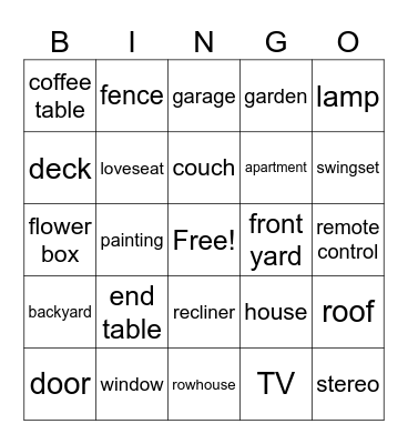 House and Living Room Bingo Card