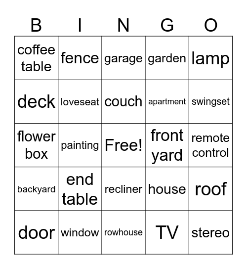 House and Living Room Bingo Card