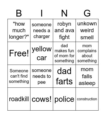 Mielke Road Trip Bingo! Bingo Card