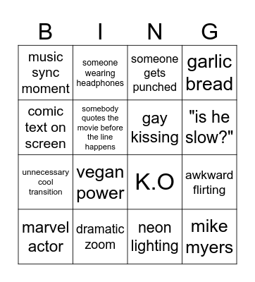 movie night Bingo Card