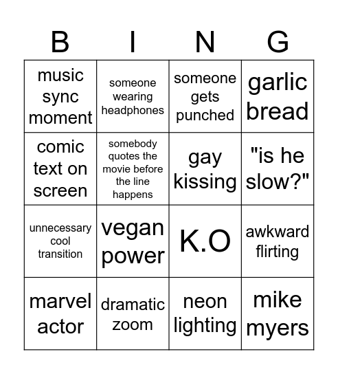 movie night Bingo Card