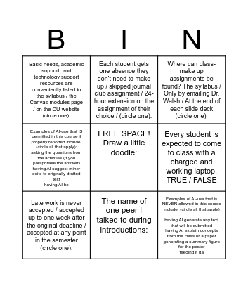 Untitled Bingo Card