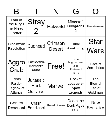 Summer Game Fest 2026 Bingo Card