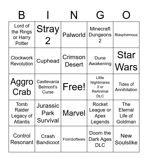 Summer Game Fest 2026 Bingo Card