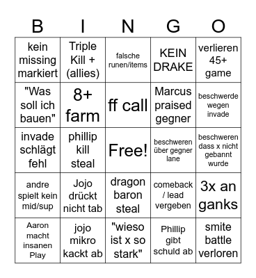 LEAGUE BINGO Card