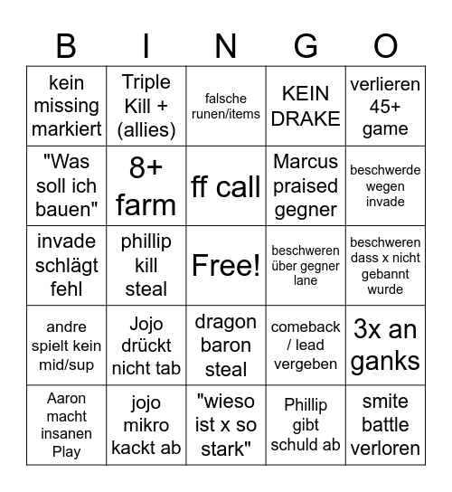 LEAGUE BINGO Card