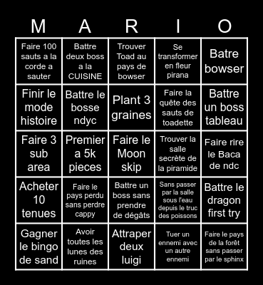 Super Mario Odyssey Bingo Board Bingo Card