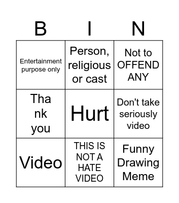 DisclaimerBingo Card