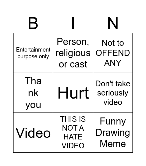 DisclaimerBingo Card