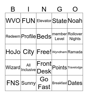 Wyndham Rewards BINGO Card