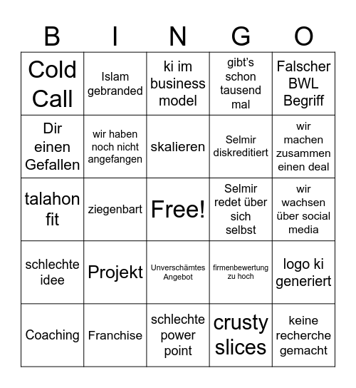 Startup Stage Bingo Card