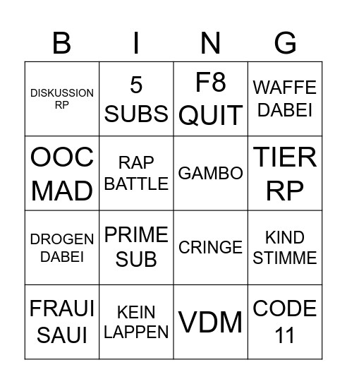Grenze Bingo Card