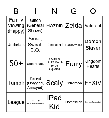 TADC Premiere Night Bingo Card