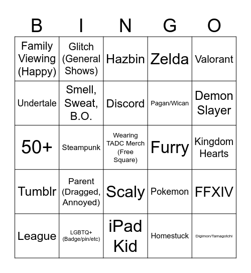 TADC Premiere Night Bingo Card