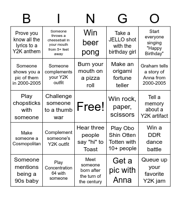 Y2K BINGO Card