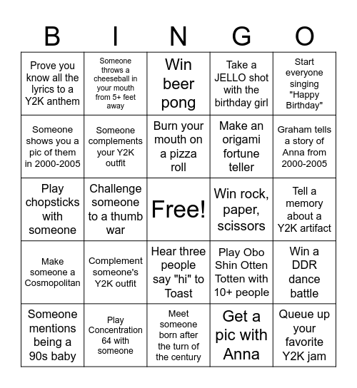 Y2K BINGO Card