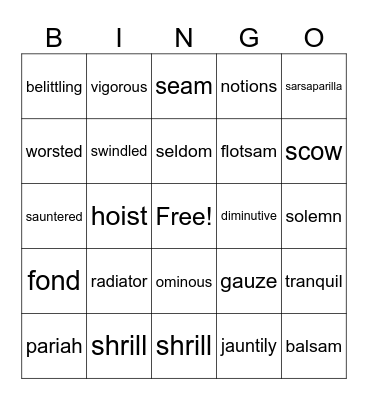 Stuart Little Bingo Card