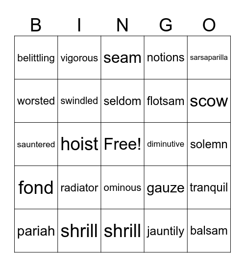 Stuart Little Bingo Card