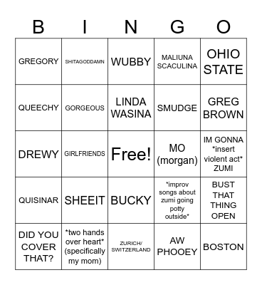 GRAD Bingo Card