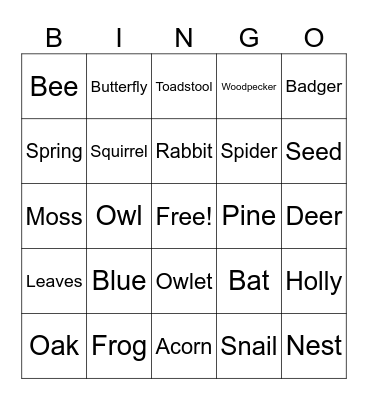 Woodland Wonderland Bingo Card