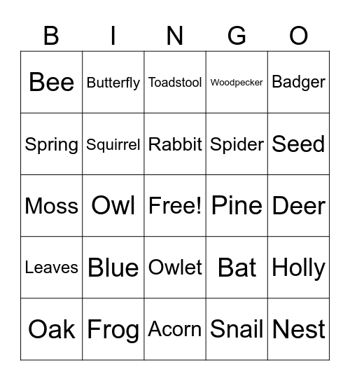 Woodland Wonderland Bingo Card