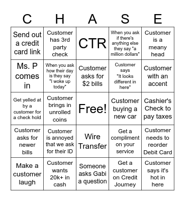 Chase Bingo Card