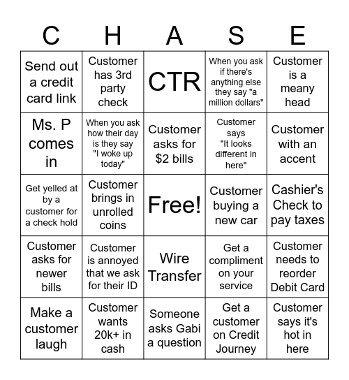 Chase Bingo Card
