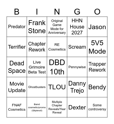 DbD 10th Anniversary Bingo Card