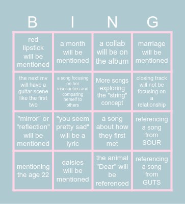 you seem pretty sad for a girl so in love Bingo Card