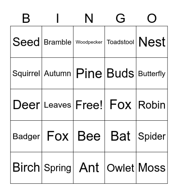 Woodland Wonderland Bingo Card