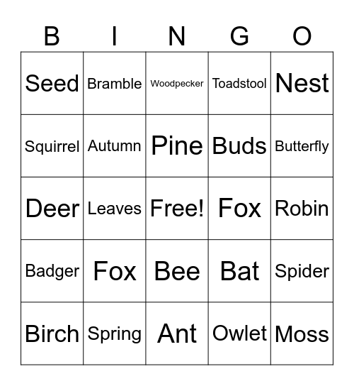 Woodland Wonderland Bingo Card