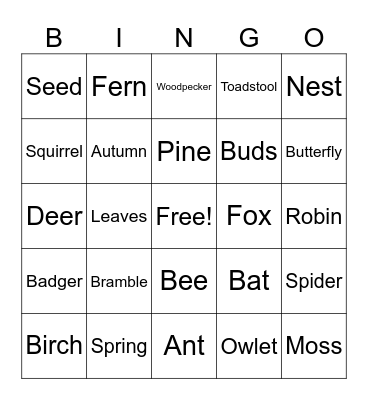 Woodland Wonderland Bingo Card