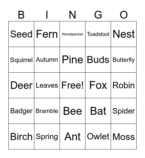 Woodland Wonderland Bingo Card