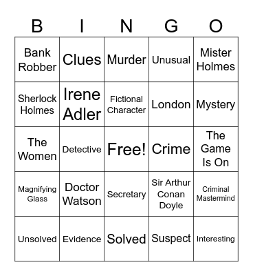Sherlock Holmes Bingo Card