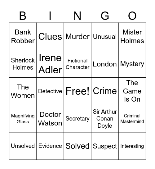 Sherlock Holmes Bingo Card