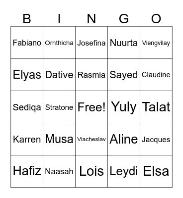 English 1-2 Students Bingo Card