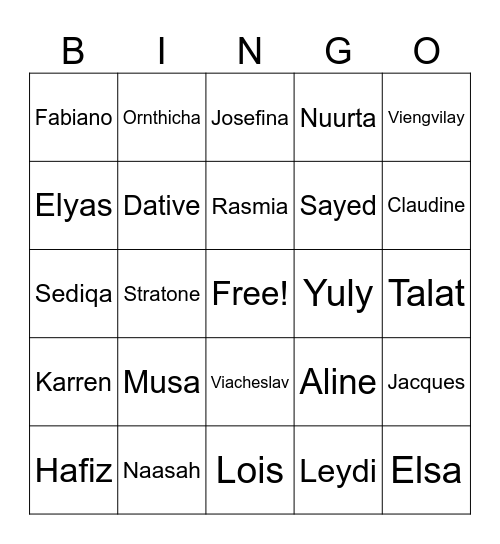 English 1-2 Students Bingo Card