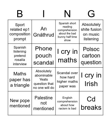2026 Leaving Cert Predictions Bingo Card