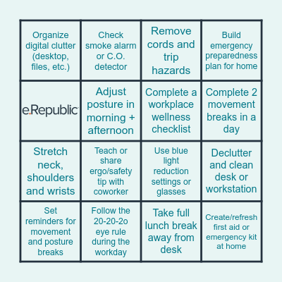Thrive Week 4: Workplace Ergonomics & Safety Bingo Card