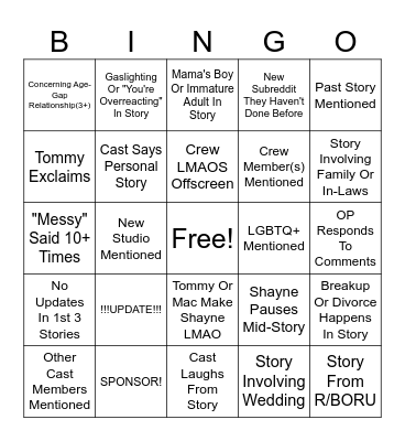 SRRS Bingo Card