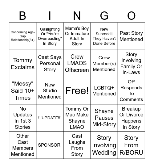 SRRS Bingo Card