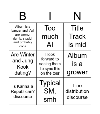 AESPA "Lemonade" Comeback Bingo Card